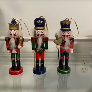 Three Wood Nutcracker Ornaments, Christmas, New Without Tags